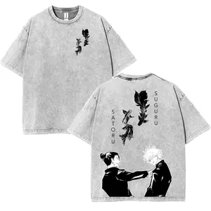BLACK 45XL Gojo Satoru x Suguru Geto JJK Washed Tshirt, Jujutsu Kaisen Character Anime Hoodie, Gift For Fans, Jujutsu Kaisen Vintage Hoodie, Anime Hoodie, Cotton Fabric Top Womenswear Collar Fit	 tee Prints Seamless graphic men Classic Smooth
