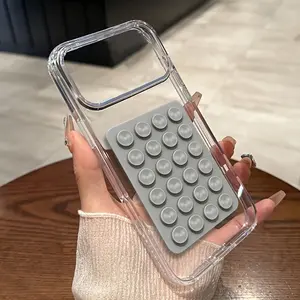 Silicone Suction Cup Holder Ultra Transparent Case Compatible Iphone 17 14 12 11 13 15 16 Pro Max 16 15 14 Plus 16 E 17 Air Business Simple Luxury Shockproof Transparent Case Mobile Phone Accessories