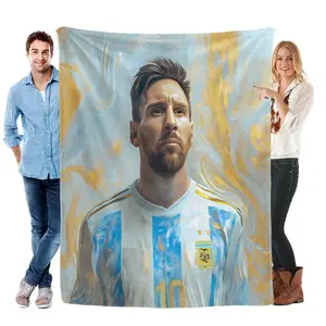 Cristiano Ronaldo Ultra-Soft Cozy Fleece Blanket - Mosaic-Style GOAT Messi in Argentina Jersey Design, Bold Dark Blue, Soccer Fans Gift, Decoration Items, Home Decor Supplies, Wall Tapestry