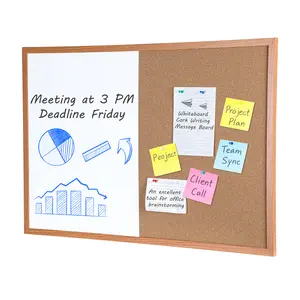 Explorinox Dry-Erase Cork Board Combo, Magnetic Whiteboard And Bulletin Board Combination, Wooden Frame Vision Board with Markers Push Pins for Office Home School