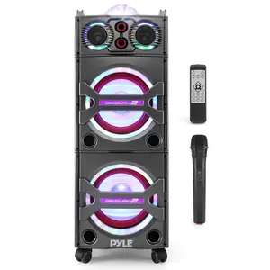 Portable Bluetooth PA Speaker 2000W, DJ Lights, Wireless Mic, USB/SD, Wheels Portable Bluetooth PA Speaker 2000W, DJ Lights, Wireless Mic, USB/SD, Wheels