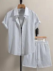 Men's Plaid Casual Two-Piece Set, Short Sleeve Shirt & Shorts Suit, Trendy Spring Summer, Comfortable Daily Wear