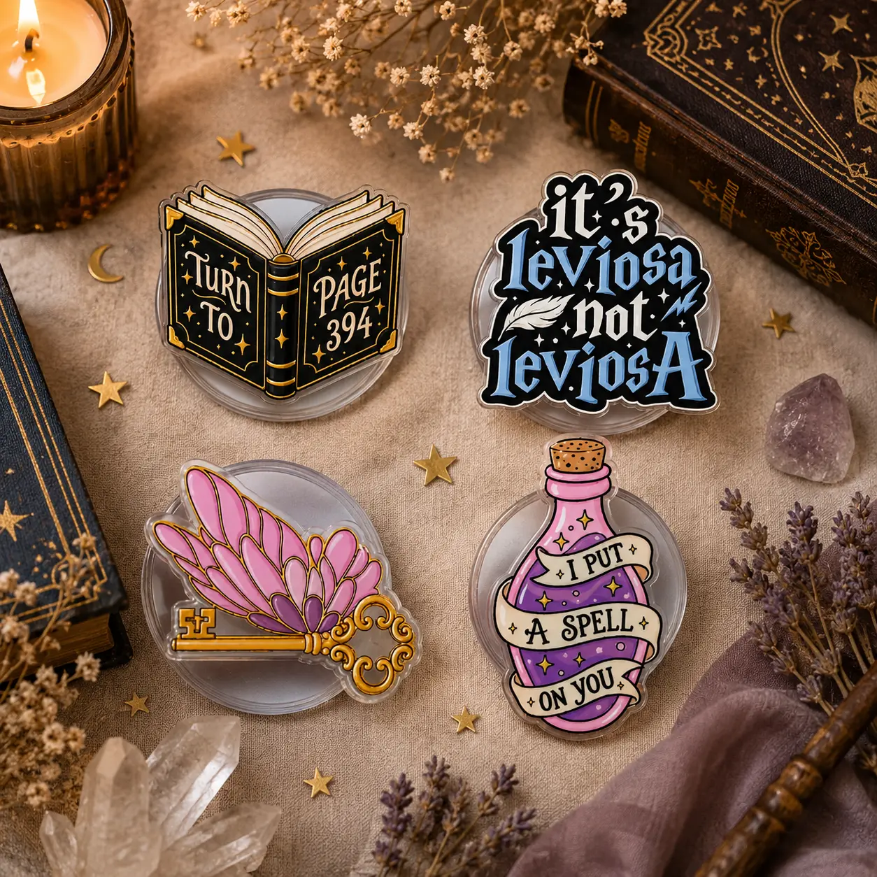 Wizard Spell Magnetic Phone Grip, Magic Book MagSafe Phone Holder, Fairy Wing Spell Bottle Kindle Grip Stand, Fantasy Witchy Phone Accessory Gift