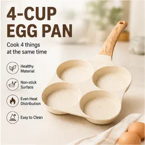 ​​Nonstick 4-Cup Egg Frying Pan without lid :Perfect for Breakfast, Pancakes, Hamburger, and More Cookware Compact Induction household kitchen, Great Holiday Pancake Pan