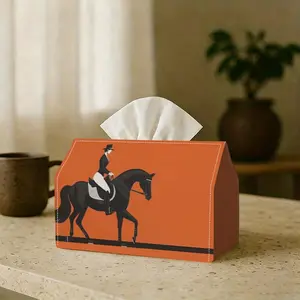 Orange Horse Leather Tissue Box Cover Custom Pattern & Size Waterproof PU Leather Home Storage Decor Tissue Box for Bathroom Bedroom Office