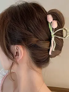 Tulip Hair Clip Metal Shark Jaw High-End Girl Large Volume Back Head Hair Accessory Suitable for Daily Use
