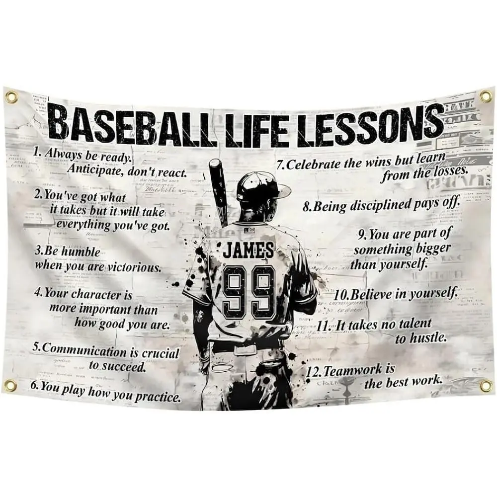 Baseball Life Lessons Flag 3x5 Ft Sports Motivational Banner | Inspirational Polyester Tapestry with 4 Brass Grommets for Room Bedroom Team Locker Home Gym Sports Space Wall Decor