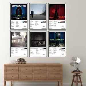 6-piece Recovery/Encore music album cover poster canvas set, featuring a track design, Song Lyrics Print. Perfect as Christmas or New Year's gift for music lovers, ideal for bedroom, bar decorations. Frameless. Vintage Wall Art Canvas Prints