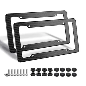 Carbon Fiber License Plate Frame,2 Pack Black License Plate Frames with Screws & Caps,Classic Carbon Fiber Design  Black License Plate Holders Fits  Standard  Plates summerwins