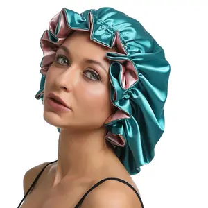 Women Large Satin Bonnet Adjustable Silky Sleep Cap Hair Bonnet Double Layered Reversible for Curly, Hair (XL-ADULT, XL -Green)