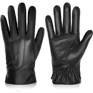 Winter Genuine Sheepskin Leather Gloves for Men, Touchscreen Texting Warm Cashmere Lined Gloves for Driving