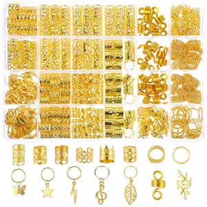 275 Pcs Gold Hair Jewelry for Braids, Loc Jewelry for Hair Dreadlock, Metal Gold Braids Rings Cuffs Clips Hair Braids Jewelry Accessories Hair Charms for Braid for Dreadlock Accessories Yolev