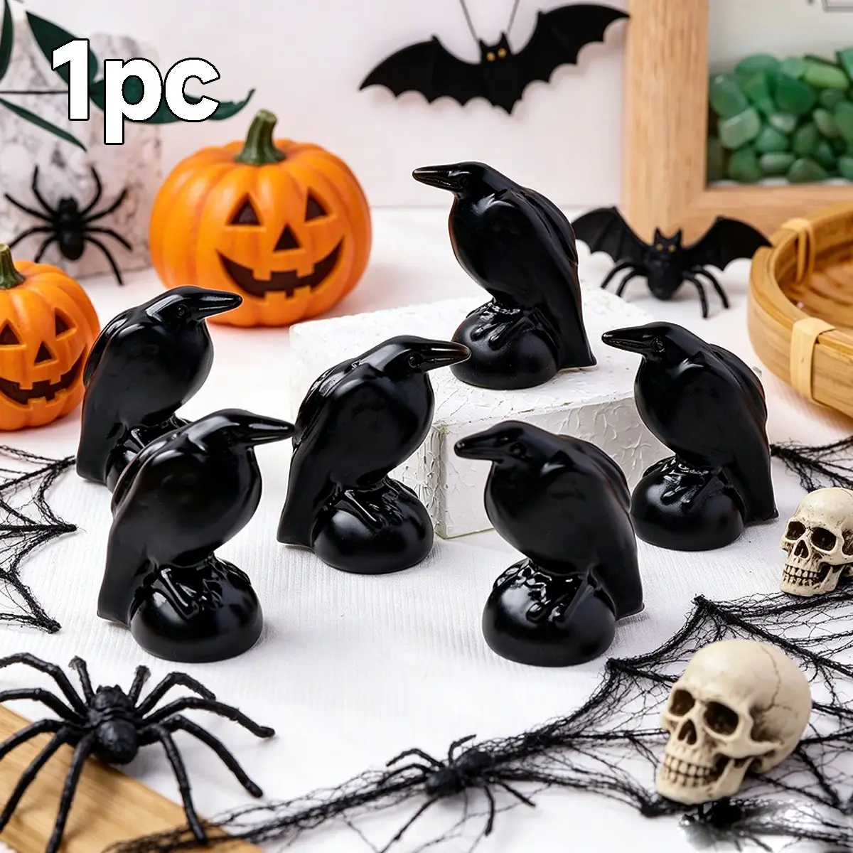 Hand Carved Natural Obsidian Crow Sculpture, Energy Healing Crystal Craft, Vintage Halloween Decor, Sacred Lucky Festival Gift