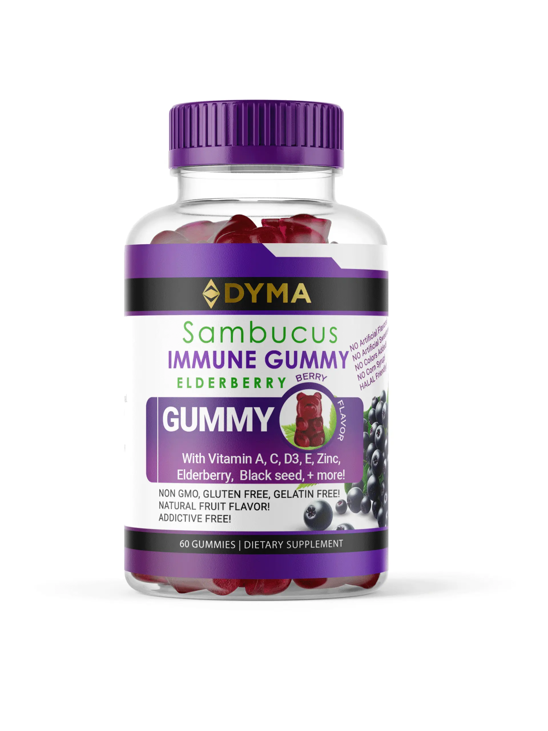 DYMA Elderberry Gummies for Adults With Black Seed Oil, Vitamin A, C D3, E, Zinc, Black Elderberry Black Cumin Seed, Berry Flavor, Non-GMO, and Gluten Free, 60 Gummies Healthcare Dietary