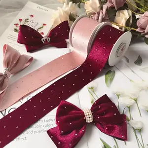 Single-Sided Embroidered Velvet Ribbon Roll, DIY Bow Hair Accessory Material, 3.8 Cm Width, Ideal for Crafting (no Spool Included)