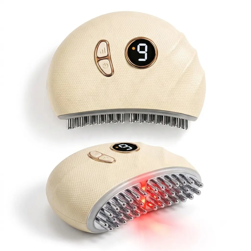 Rechargeable Face & Body Massager Brush, 9-Level Beauty Massage Device with LED Light, Warm Heat, Vibration and Pulse Mode, Portable Self-Care Tool