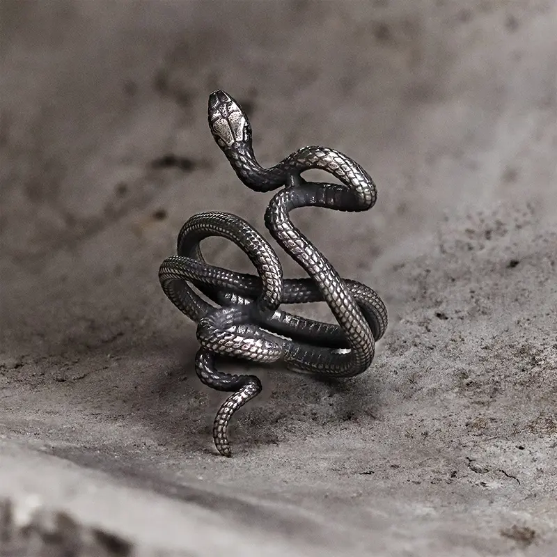 GTHIC Retro Wild Snake Stainless Steel Animal Ring Spirit Animal Jewelry for Men Women Daily Wear