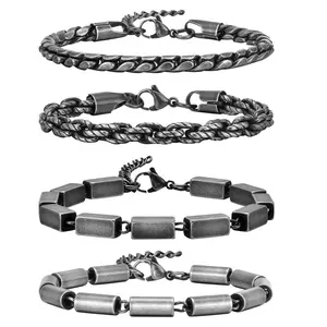 Vintage Oxidized Cool Double S Chain Bracelets for Men Stainless Steel Punk Antique Cubic Foxtail Chain Male Pulseira
