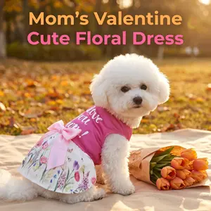 1pcs Pink Floral Bow Print Dress For Small Medium Dogs Poodle And Cats Summer Pet Apparel Cat Dog Skirt
