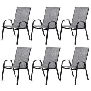 6 Piece Patio Chairs, Outdoor Camping Chairs with Breathable Textilene Fabric, Set of 2 Garden Chairs with Armrest High Backrest for Garden Patio Pool Beach Yard Space Saving ( Grey)6