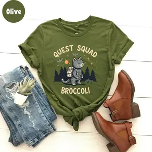 Quest Fantasy Squad Broccoli Funny Cat T-Shirt, Unique Cat Lover Tee, Funny Food and Cat Shirt, Fun Fantasy Squad Shirt, Gift for Cat Fans Y5