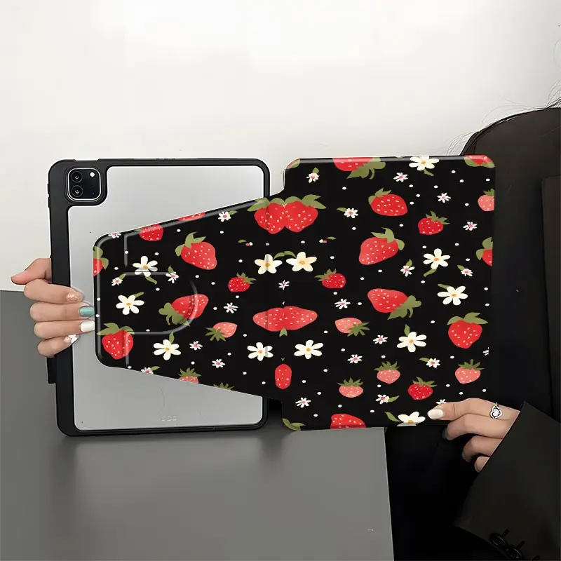 Cute Strawberry Flower Aesthetic iPad Case, 360° Rotatable Shock Absorbing Protective Cover, Sweet Berry Daisy Design, Full Wrap Anti-drop Shell, Slim Durable Tablet Case, For iPad 6th & 10th Gen, Ideal Gift for Friends Daily Use