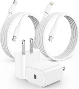 Fast Charging USB-C Wall Charger with 2-Pack 6.6FT Long Cables, Dual Cable Set (USB-C to USB-C & USB-C to Lightning), Multi-Device Charging Kit for Smartphones, Tablets & Daily Use (White)