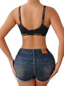 Seamless, Wireless, & Adorable! Adjustable Strap Bra With Letter Trim