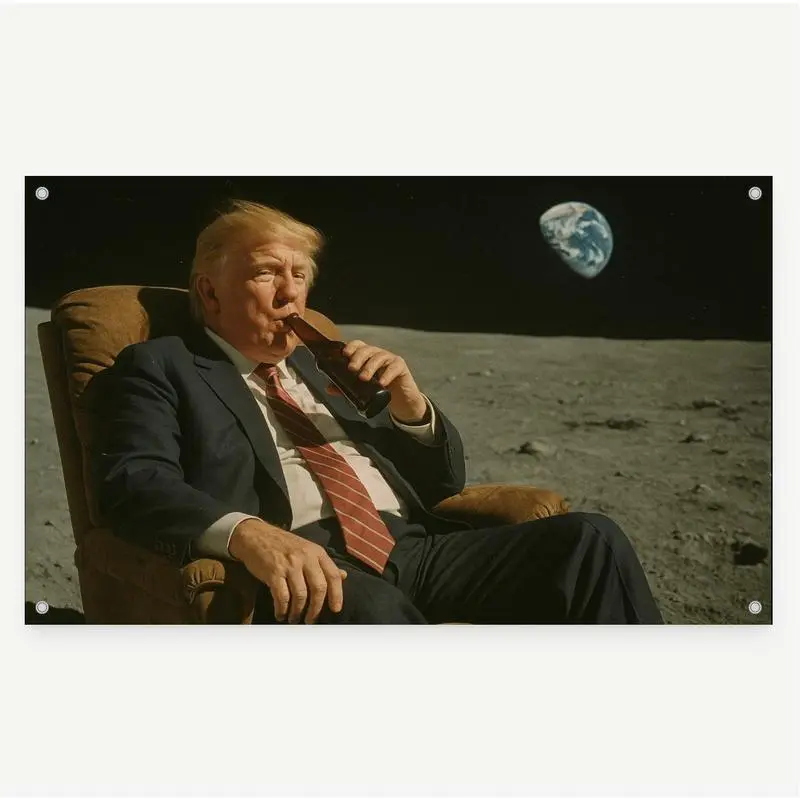 Funny Trump on the Moon Flag - 60x40 in Size, Recliner & Beer Earth View Novelty Banner, Home Wall Room Decor Gift (Home Supplies Tapestry)
