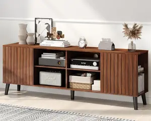 Mid-Century Modern TV-Stand - Fluted Television Stands for 70 75 80 85 Inch TVs - TV Console Table with Storage for Living Room - Adjustable Shelves - Media Console Table