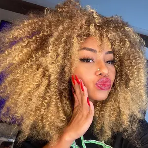 Brown Curly Wigs for Women,Curly Afro Wig with Bangs, Synthetic Heat Resistant Wig, Fluffy Bouncy Gorgeous Wig for Daily, Party Use,