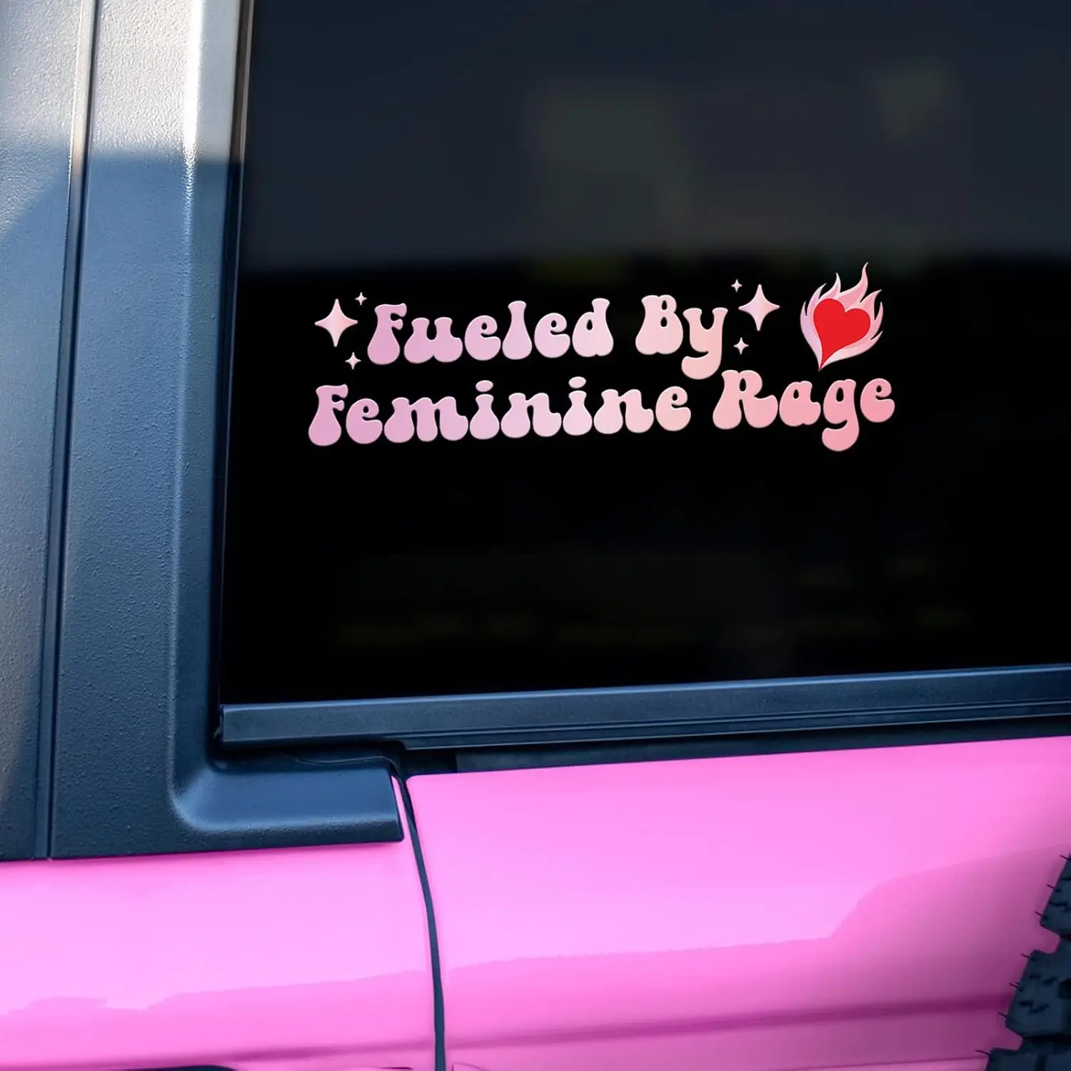 Fueled by Feminine Rage Car Decals  Pink Car Accessories with Affirmation Designs, Cute Car Decal for Women Girl, Feminist Vinyl Waterproof Bumper Stickers for Truck, Wall, Window