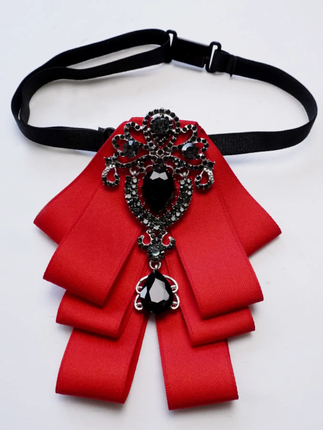 Elegant Vintage Multi-Layer Bow Tie Design Crystal Decoration Adjustable Neckband for Wedding Evening Party Dress Accent