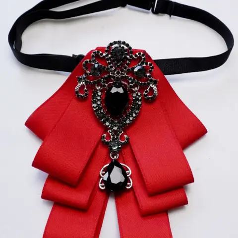 Elegant Vintage Multi-Layer Bow Tie Design Crystal Decoration Adjustable Neckband for Wedding Evening Party Dress Accent