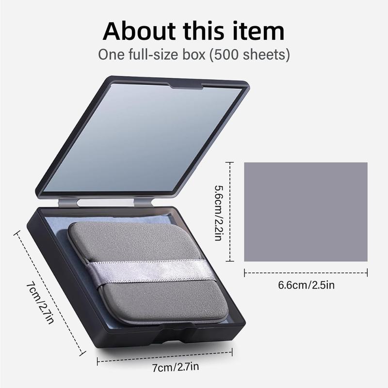 Portable Oil Absorbing Face Paper with Mirror & Puff, 500pcs/set 2 IN 1 Blotting Sheet with Mirror Puff Makeup Blotting Paper for Oily Skin, Oil Control Face Paper Facial Makeup Tool