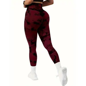 Tie Dye Stretchy Seamless Fashion Yoga Pants, Breathable High Waist Butt-lifting Fitness Gym Leggings, Scrunch Butt Lifting Elastic Tights, Women's Activewear For Fall & Winter