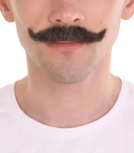 Human Hair Mustache for Men's Cosplay & Theatrical Use Adult Ideal for Halloween Natural Fashion Self Adhesive Mustache Multicolor Costume Menswear