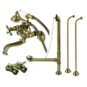 Kingston Brass  Vintage Wall Mount Clawfoot Tub Faucet Package with Supply Line, Antique Brass