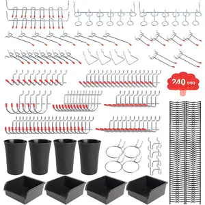 240 count Pegboard Hooks Assortment, Pegboard Organizer Kit with Bins, Cups, 1/8 and 1/4 inch Hooks for Hanging Tools, Garage Wall Organization