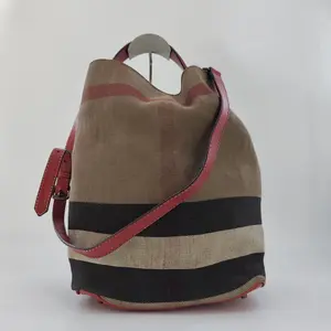 Pre-owned BURBERRY Canvas Tote Bags Red Check Medium Susanna Bucket Bag BF00268
