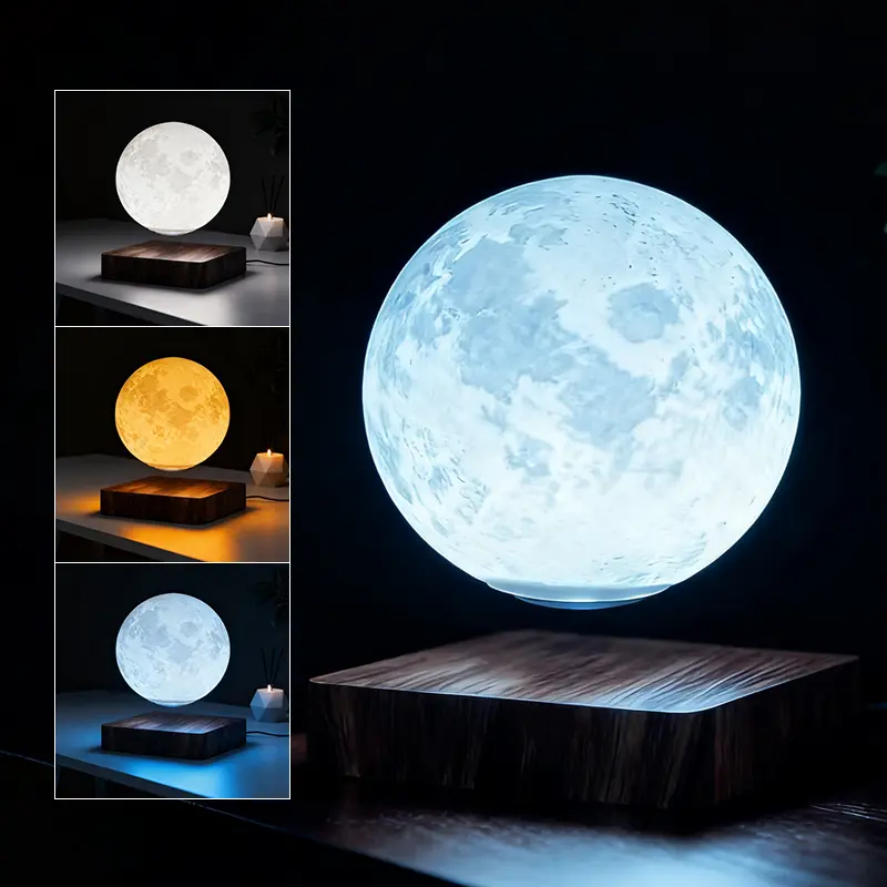 Magnetic Floating Moon Lamp - Levitating 3D Aesthetic Night Light with 3 Color Modes, Free Air Spin, Cool Desk Accessory for Home, Bedroom Lights, Aesthetic Room Decor, Unique Women's Gift for Birthdays, Christmas