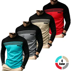 Pack of 4 men’s long-sleeve T-shirts made from breathable knit fabric. Comfortable and loose fit with a casual crew neck, regular fit and length. Ideal for outdoor sports, fashion streetwear, and as a warm pullover.