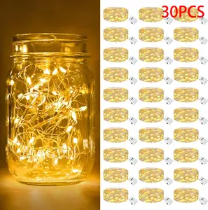 30PCS/10PCS/1PCS Fairy Lights Battery Operated [3 Modes], 7ft 20 Led Twinkle Lights String Lights Waterproof Bulk Small Mini Silver Wire for Christmas Mason Jars Wedding Table Centerpiece, Warm White