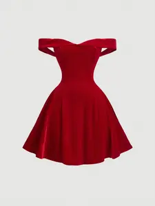 Red Off-Shoulder Dress: Elegant Short Gown for Weddings & Parties