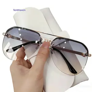 New Fashion Metal Half Frame Women's Outdoor Sunglasses Classic Double Beam Glasses