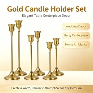 Golden 6-Piece Metal Taper Candle Holder Set, Elegant Modern Table Centerpieces for Weddings, Aesthetic Home Decor Interior Decoration Accessories Home Accessories