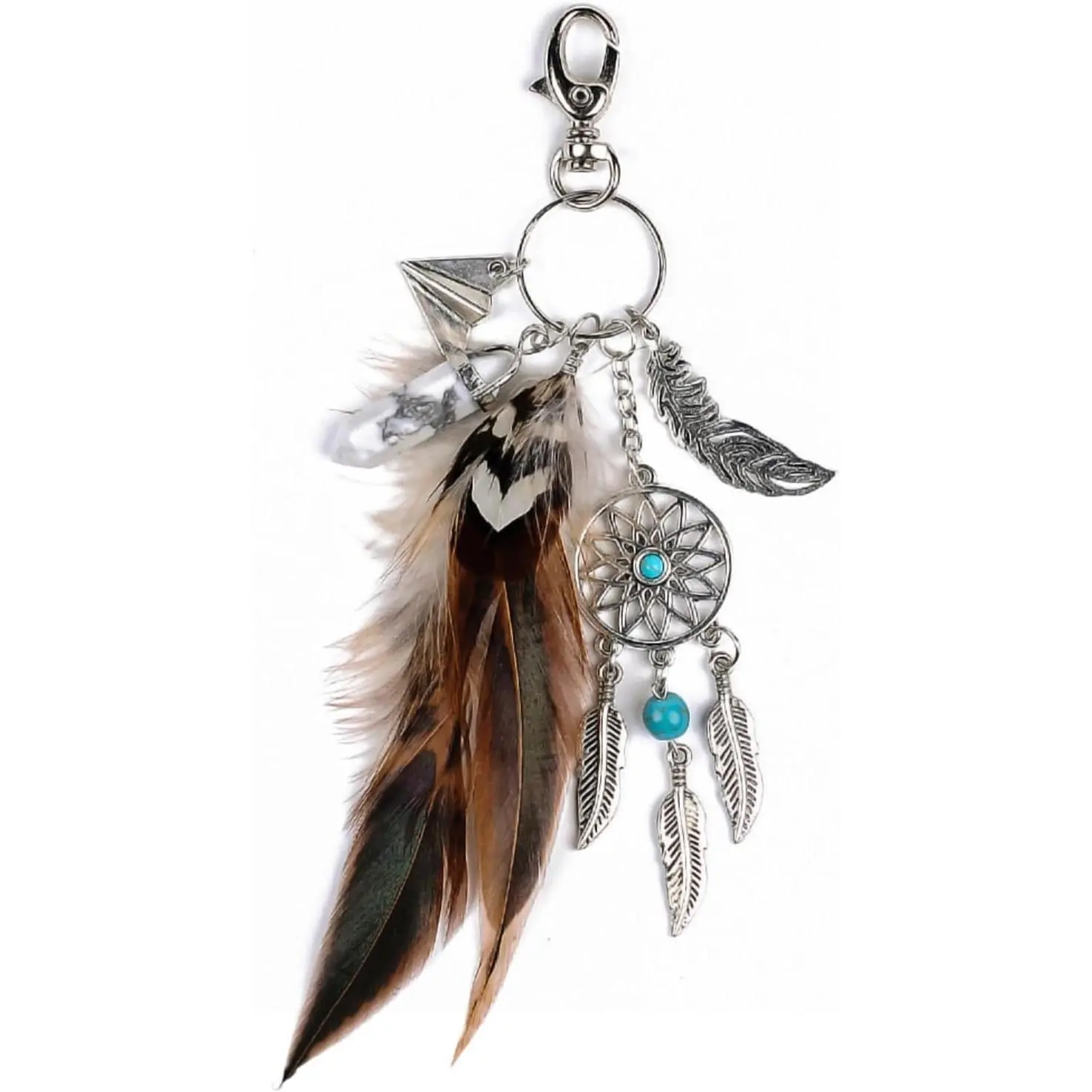 Women's Boho Bag Charm, Handmade Keychain with Crystal, Feather & Evil Eye, tern Style Purse Accessories, Bag Accessories
