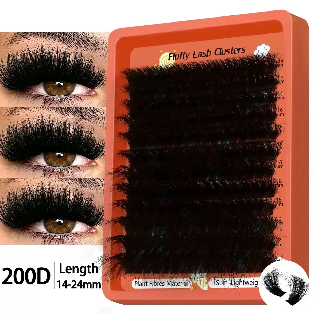 200D Voluminous European‑American Imitation Mink Lashes, Fluffy Plush 26mm Extra‑Long Cluster Lashes