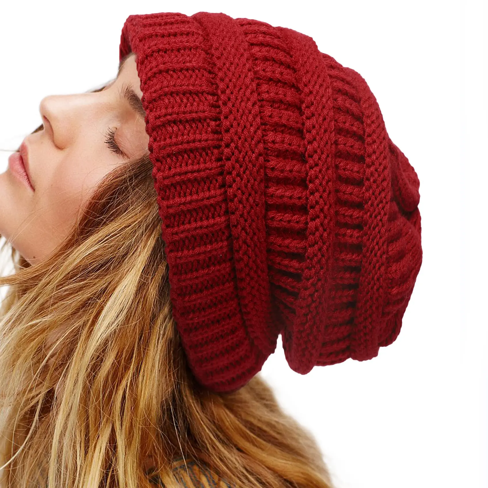 Womens Satin Lined Beanie Stylish Winter Knit Hat Slouchy Cuffed Warm Silk Lining Beanie for Ultimate Comfort in Cold Weather