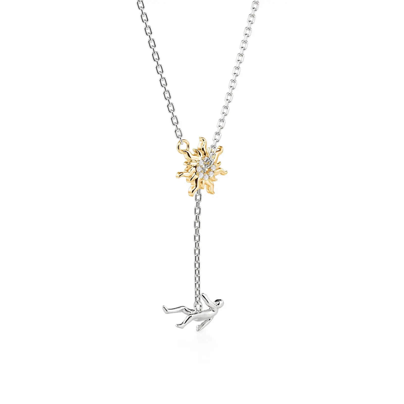 Jeulia Greece Mythic Theme Icarus 925 Silver Lariat Necklace for Adults, 1mm Pavé Sun Motif Adjustable Slide Pendant with Jeulia Stone, 2mm Detail, 3.9g, All Seasons, 6-Month Warranty, Chic Daily Wear Silver Jewelry